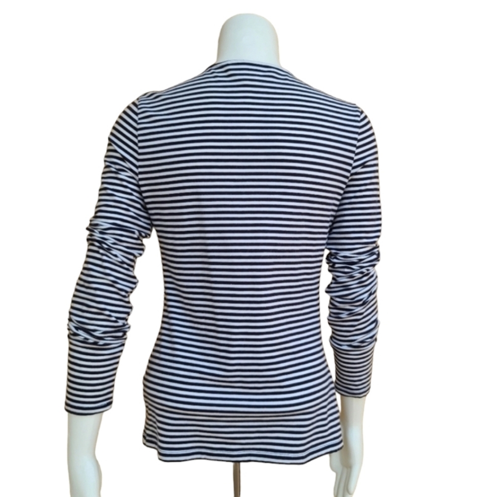 MICHAEL KORS Striped Long Sleeve Knit Top S Small Shirt Ruched Zipper Front - Picture 5 of 13
